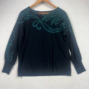 Chicos Size 1 (M) Pullover Sweater Heavy Knit Balloon Sleeve Mature Floral Print